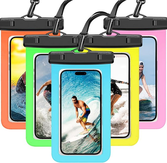 5 Pack Waterproof Phone Pouch IPX8 Universal Waterproof Case Dry Bag Phone Protector for iPhone 17/16/15/14/13 Pro Max Plus XS XR X 8 Galaxy S25 S24 S23 S22 S21 S20 Pixel Up to 8.4"(Multicolor 5)