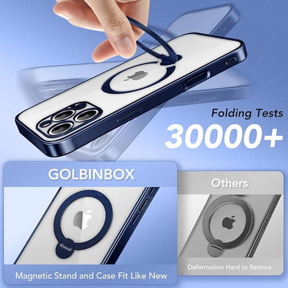GolbinBox for iPhone 16 Pro Max Case with 360° Spin Magnetic Stand,[Compatible with Magsafe] [Military Protection][Built-in Ring Holder] Camera Control Phone Case for 16 Pro Max,Dark Blue/Clear