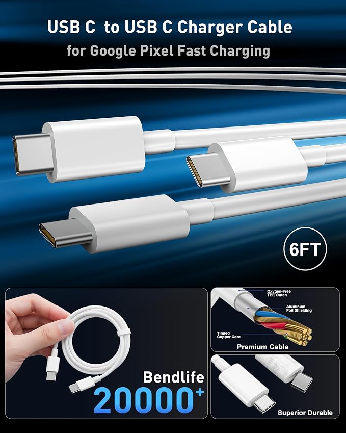 45W USB C Fast Charger for Google Pixel 10/10 Pro XL/Fold/10a/9/9 Pro XL/9a/8/8a/7/6/5/4 XL, 3-Pack 45W Dual Port Type C Wall Charger Super Fast Charging Block Power Adapter with 6FT USB-C Cable Cord