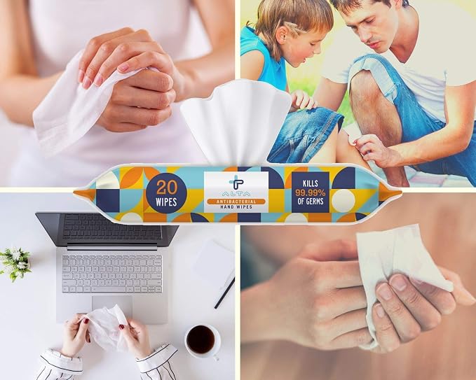 ALTA + Alcohol Free Hand Sanitizing Wipes, Travel Size, 20 Wipes, 6 Packs, Total 120 Pieces