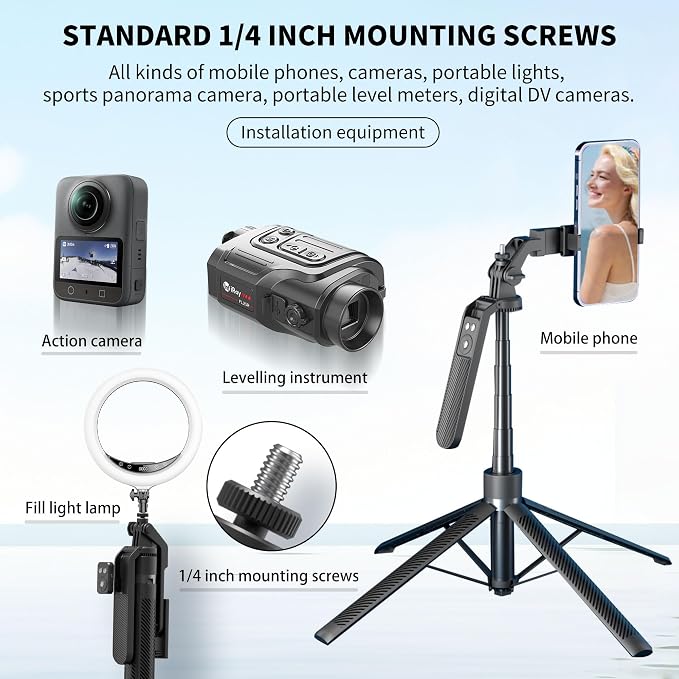 70" Tripod for Phone, Portable All in One Extendable Cell Phone Tripod Stand, Tall Travel Tripods for Recording Video Selfies Photo, with Wireless Remote Control for iPhone、Samsung、Camera、Android