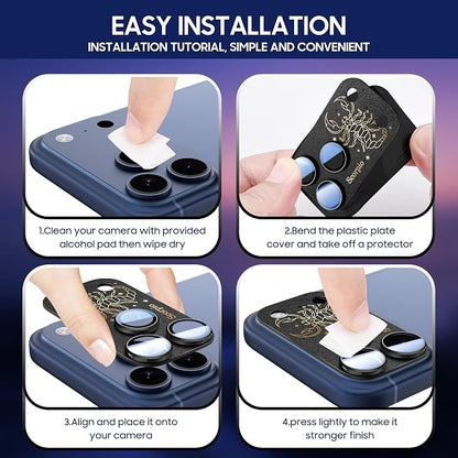 2 Pack Camera Lens Protector for iPhone 17 Pro Max,Virgo Pattern, AR 360-Degree Protection,Drop Protection,Anti Scratch Full-Coverage,Camera Transmfttance HD,Easy Installation, Black