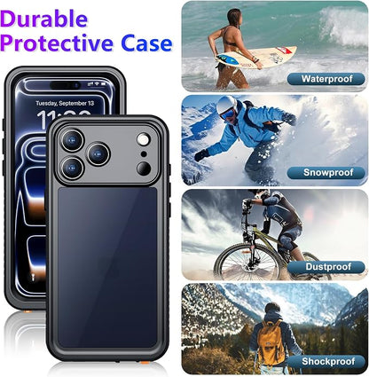 Temdan Compatible with iPhone 17 Pro Case,Waterproof Built-in Screen & Camera Protector IP68 Underwater Full Body 17FT Military Dropproof Shockproof Phone Case 6.3"-Black/Clear
