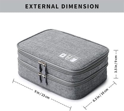 mygreen Electronic Accessories Organizer Bag, Waterproof Double Layer Travel Storage Case with Adjustable Padded Dividers, Portable Hard Pouch for Cables, Charger, Power Bank, Phone, Hard Drive Gray