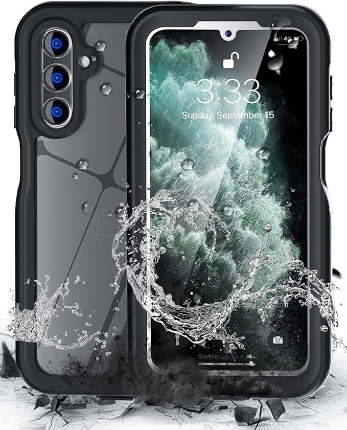 Hualele Galaxy A15 Case Waterproof, Built in Lens & Screen Protector Rugged Full Body Heavy Duty Protective Shockproof IP68 Underwater Case for Samsung Galaxy A15 Black