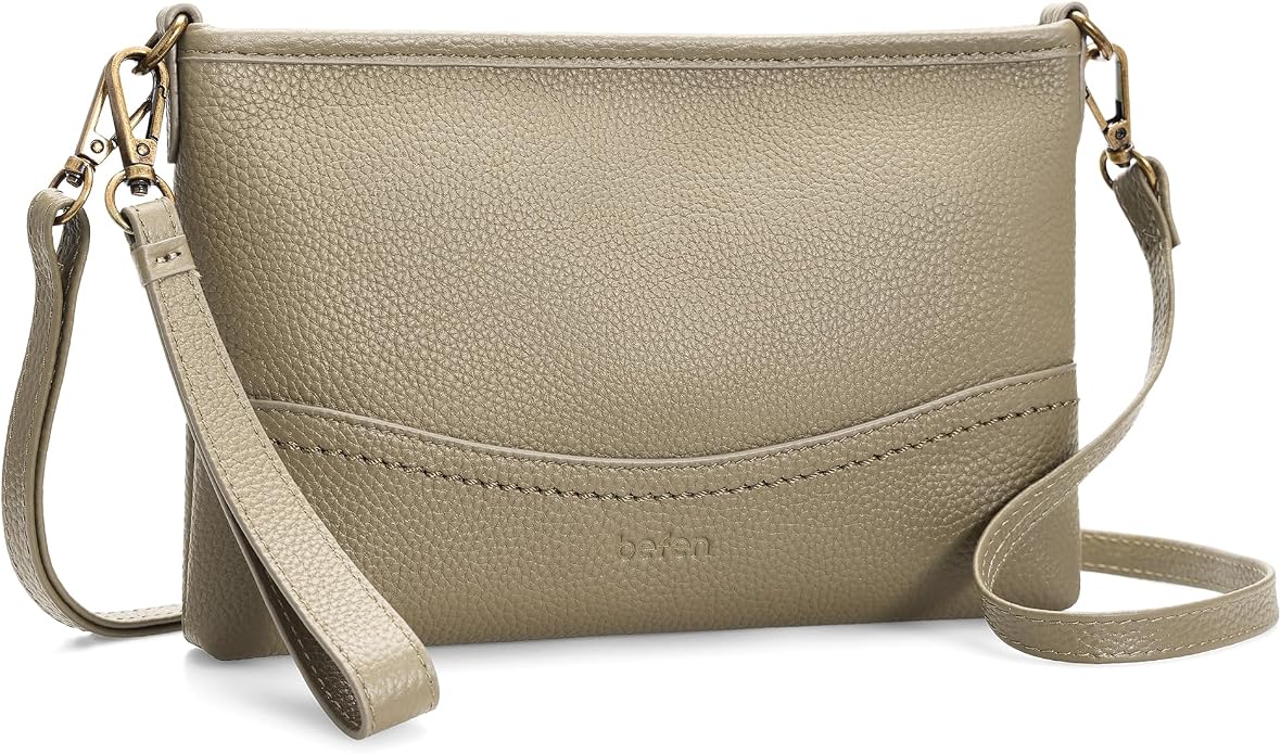 befen Genuine Leather Wristlet Wallet for Women Soft RFID Leather Clutch Purse with Built in Wallet Trendy Crossbody Bag