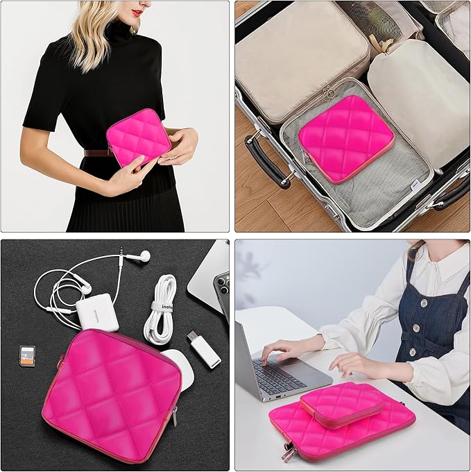 Puffy Quilted Travel Cable Electronic Organizer for Accessories Laptop MacBook Power Adapter, Wireless Mouse, for iPhone Charger, Cellphone, Power Bank