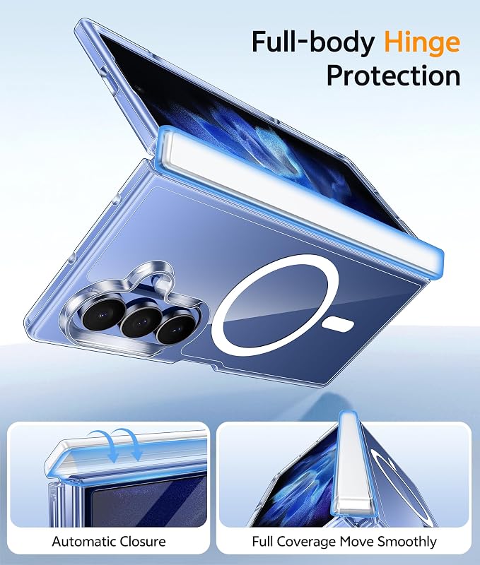 FNTCASE for Samsung Galaxy Z Fold 8 Ultra / Z Fold 7 Case, Fit for Magsafe | Hinge Protection, Screen Protector, Clear Anti Yellowing, 14FT Military Grade Drop Proof, Protective Phone Cover, Transparent