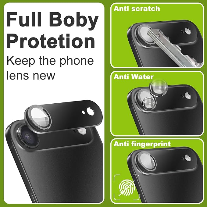 2-Pack Shatterproof Camera Lens Protector for iPhone 17 Air |AR Tempered Glass Strong Adsorption Metal Camera Cover Screen(Silvery)