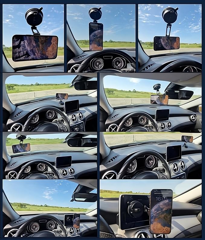 360° Adjustable Vacuum Magnetic Phone Holder, Airgrip - Magnetic Vacuum Phone Holder for Car, Vacuum Suction Magnetic Mount, Gym/Truck/Boat/Shower for iPhone & Android with Radiation Protector Sticker