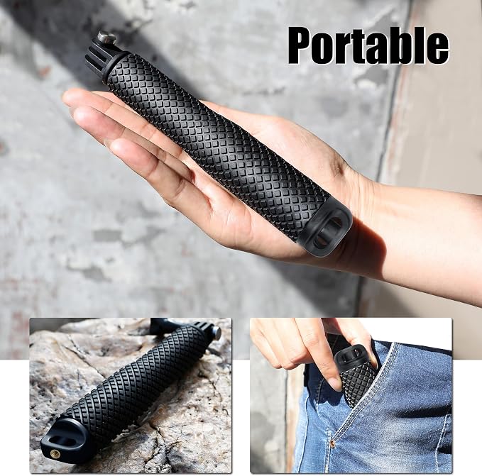 SOONSUN 23'' Short Extension Selfie Stick Compact Hand Grip Waterproof Monopod Pole for GoPro Hero 13 12 11 10 9 8 7 6 5 4, Fusion, Session, Insta360 X2 X3, GO3, AKASO, DJI Osmo Action Camera
