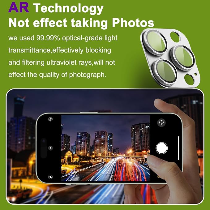 2-Pack Shatterproof Camera Lens Protector for iPhone 14 Pro/14 Pro Max |AR Tempered Glass Strong Adsorption Metal Camera Cover Screen(Silvery)