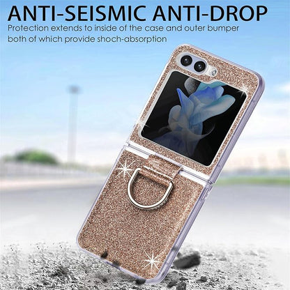 Bling Glitter Case for Samsung Galaxy Z Flip 6 with Ring Holder,Women Girls Cute Phone Case Non Slip Ultra Slim TPU Bumper Shockproof Protective Case for Galaxy Z Flip 6 5G 2024,Gold