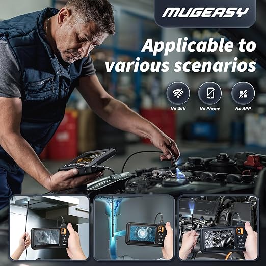 Endoscope Camera with Light, Inspection Borescope Camera with 4.3" IPS Screen, 1920P HD with 8 LED Lights, 16.5FT Semi-Rigid Cord Bore Scope, IP67 Waterproof Endoscope for Sewer, Dual Lens(Orange)