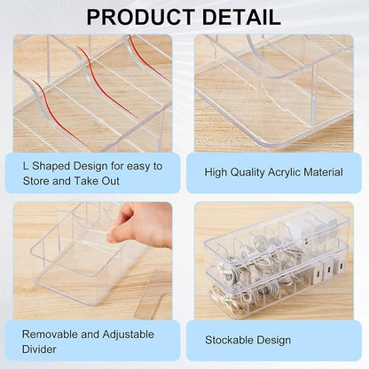 Tatuo 6 Pcs Cord Organizer for Drawer Desktop, Cable Organizer Box with 8 Compartments and Wire Ties, Plastic Charger Storage with Lid, Electronics Case for Home Office Accessories (Small,Clear)