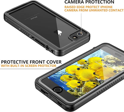 for iPhone SE 2022/SE 2020/iPhone 7/8 Waterproof Shockproof Case with Built-in Screen Protector, Full Body Heavy Duty Protective Phone Case for iPhone SE/8/7 (Black/Clear)