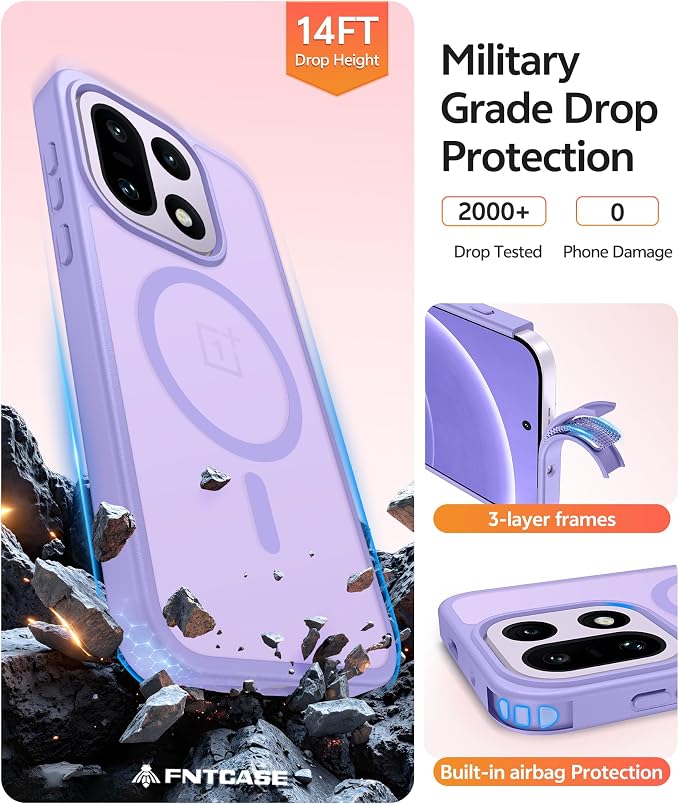 FNTCASE for Oneplus 15 Case: Magnetic Matte Translucent Frosted Slim Shockproof Cell Phone Cover | Durable Screen Protector | Military Grade Protection Drop Proof Protective Cases, 6.78 inches
