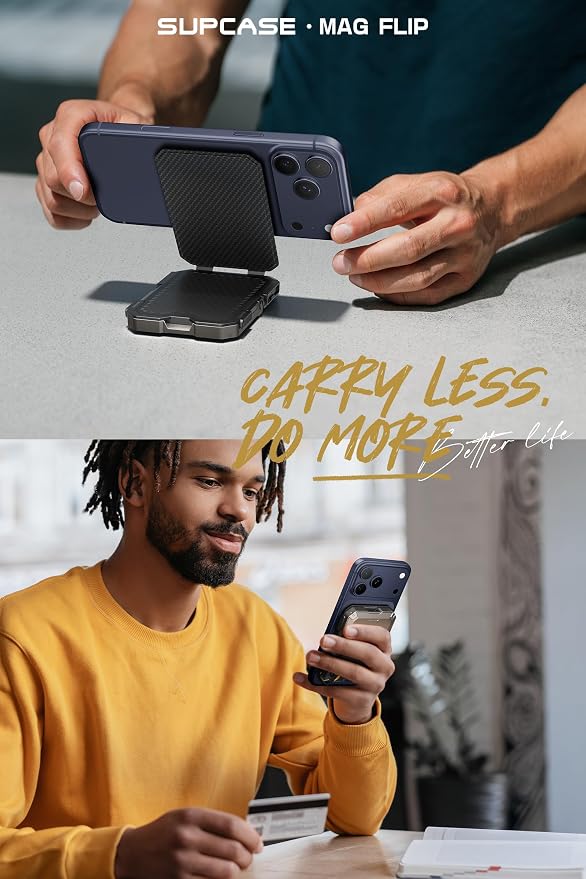 SUPCASE for MagSafe Wallet with Stand, Magnetic Wallet for Men, [Hold 5 Cards] [Adjustable Stand] [RFID Blocking] Phone Stand Credit Card Holder Tripod for iPhone 17/16/15/14/13/12 Series, Carbon