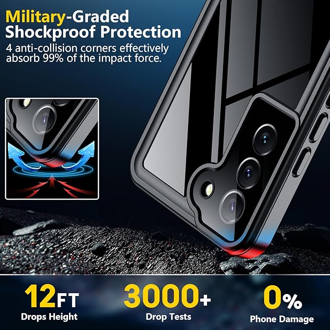 SPIDERCASE for Samsung Galaxy S22 Waterproof Case,[12FT Military-Grade Drop Protection] IP68 Water Resistance [Built-in Screen Protector] Full Body Sealed Protection Phone Case 6.1", Blue
