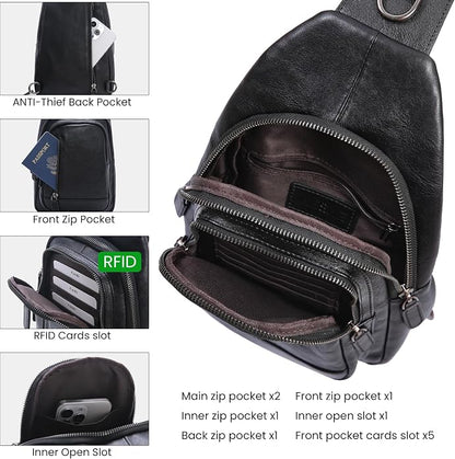 HESHE Leather Sling Bag for Women Crossbody Bags with Multi-Pocket Stylish Fanny Packs for Travel Chest Bag