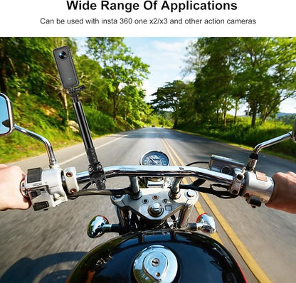 PULUZ Motorcycle Bike Handlebar Mount Motorcycle Accessories for Gopro, Insta360 One×2/×3 and Other Action Cameras Selfie Stick Fits 29mm-32mm Handlebars with Monopod Stand Shock-Proof Panoramic