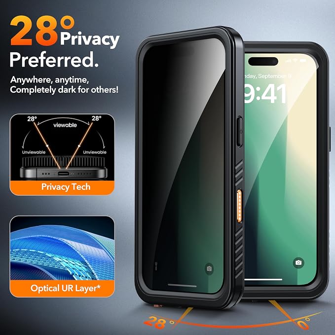 ANTSHARE for iPhone 16 Pro Max Case Waterproof, [Anti Spy] Privacy Screen Protector for iPhone 16 Pro Max, [IP68 Under Water] Heavy Duty Full-Body Shockproof Phone Case, Black