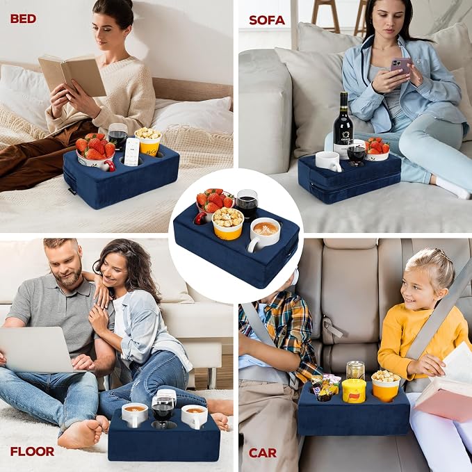 Couch Cup Holder Pillow,Couch Drink Holder,Rectangle Couch Caddy for Coffee Cup,Phone,Remote,Couch Cup Holder Tray for Bed,Car,Sofa,Table