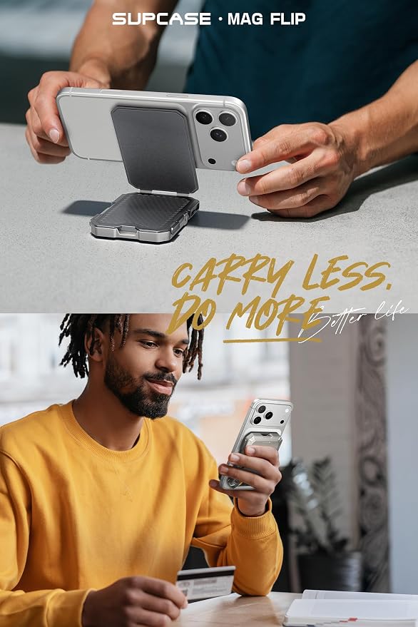 SUPCASE for MagSafe Wallet with Stand, Magnetic Wallet for Men, [Hold 5 Cards] [Adjustable Stand] [RFID Blocking] Phone Stand Credit Card Holder Tripod for iPhone 17/16/15/14/13/12 Series, Silver