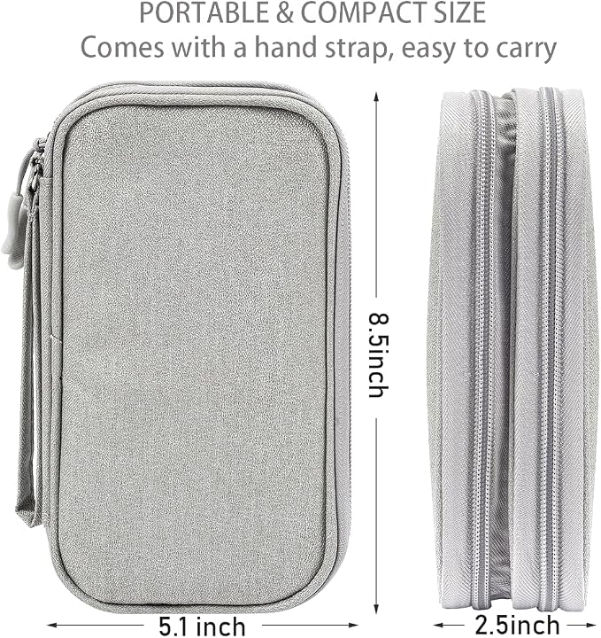 CAAORDKSO Travel Essentials Electronics Organizer Case Tech Pouch, Cord Organizer Travel Cable Organizer Bag for Travel Accessories, Charger, Phone, Power Bank, Hard Drive (Light Grey, Large)