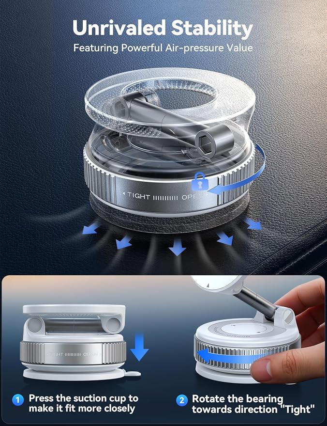 JOYROOM Vacuum Magnetic Car Phone Holder, Strongest Suction Cup 360° Adjustable Magsafe Car Phone Mount, Foldable Cell Phone Holders for Your Car for iPhone 16 Pro Max 15 14 13 12 Plus/Android