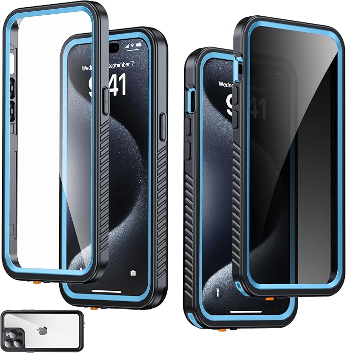 for iPhone 15 Pro Max Case Waterproof - Built-in Privacy Screen Protector & HD Screen Protector [IP68 Underwater] Shockproof Dustproof Full Body Protection iPhone 15 Pro Max Phone Case
