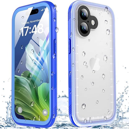 SPORTLINK for iPhone 17 Waterproof Phone Case - Built in Screen Protector/Shockproof/Military Rugged Dropproof/Dustproof/Heavy Duty Full Body, Protective Cover for iPhone 17 6.3 Blue/Frosted Clear