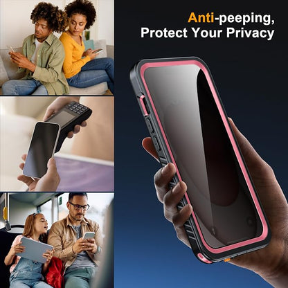 for iPhone 15 Case Waterproof - Built-in Privacy Screen Protector & HD Screen Protector [IP68 Underwater] Shockproof Dustproof Full Body Protection iPhone 15 Phone Case Pink