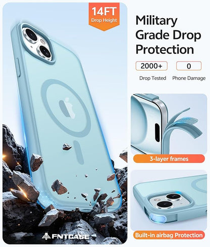 FNTCASE for iPhone 15 Case: for iPhone 14 Case & iPhone 13 Case [Compatible with Magsafe] Translucent Matte Cases with [Screen Protector] Military Grade Shockproof Protective Phone Cover - Teal