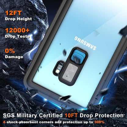 Hualele Galaxy S9 Plus Case Waterproof, Built in Lens & Screen Protector Rugged Full Body Heavy Duty Protective Shockproof IP68 Underwater Cover for Samsung Galaxy S9+ Black