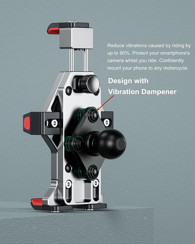 BRCOVAN Anti-Theft Aluminum Alloy Motorcycle Phone Mount Holder with Vibration Dampener & Secure Lock, Adjustable Bike Handlebar Cellphone Mount for Bicycle Scooter ATV UTV, Fit 4.7''-7.2'' Smartphone