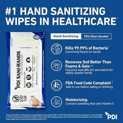 Sani-Hands Hand Sanitizer Wipes, Ethyl Alcohol Wipes with Aloe and Vitamin E, Hand Sanitizer Travel, Home, Outdoor Use, 5.5 in x 8.4 in