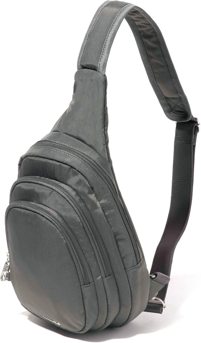 Baggallini Securtex® Anti-Theft Multi Zip Sling - Lightweight 8.6"x15.2" Travel Bag with Locking Zippers & RFID Protection