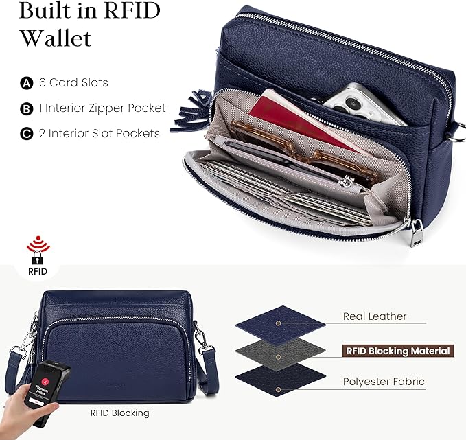 befen Genuine Leather Crossbody Purses for Women Small Crossbody Bags Purse with Built in RFID Blocking Wallet