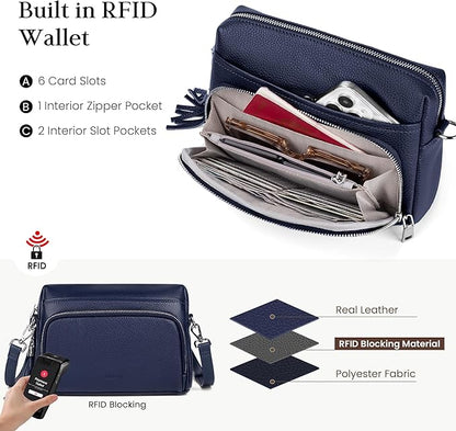 befen Genuine Leather Crossbody Purses for Women Small Crossbody Bags Purse with Built in RFID Blocking Wallet