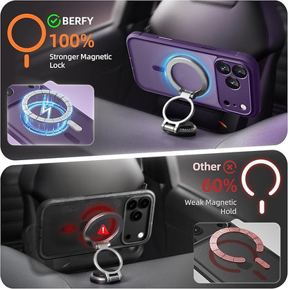 BERFY for iPhone 17 Pro Max Case, Compatible with MagSafe, Built-in Glass Screen Protector, Camera Protection, Shockproof Full Body Phone case 6.9", Translucent Deep Purple