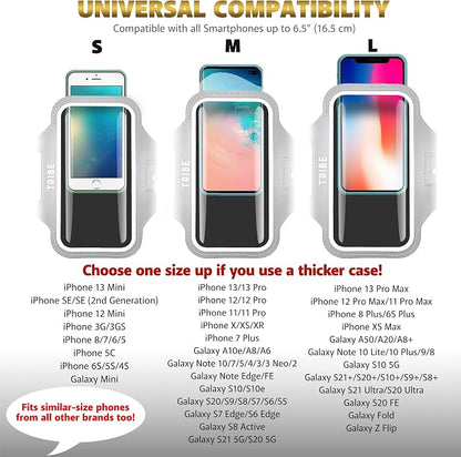 TRIBE Water Resistant Cell Phone Armband Case Running Holder for iPhone Pro Max Plus Mini SE (13/12/11/X/XS/XR/8/7/6/5) Galaxy S Ultra Plus Edge Note (21/20/10/9/8/7/6/5) Adjustable Strap & Key Pocket