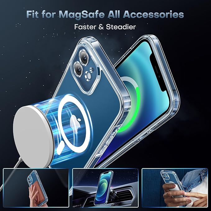 TOCOL Magnetic for iPhone 12 Case Clear, Upgraded Full Camera Protection, Compatible with Magsafe, Drop Protection, Phone Cover for iPhone 12 6.1 inch (Clear)