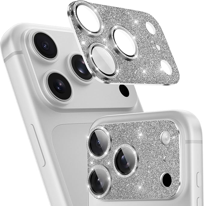 imluckies Compatible with iPhone 17 Pro Camera Lens Protector Bling, Ultra HD Tempered Glass Shiny Diamond Camera Plate Sparkle Screen Protection, 9H Anti-Scratch & Easy Install, Glitter Gray