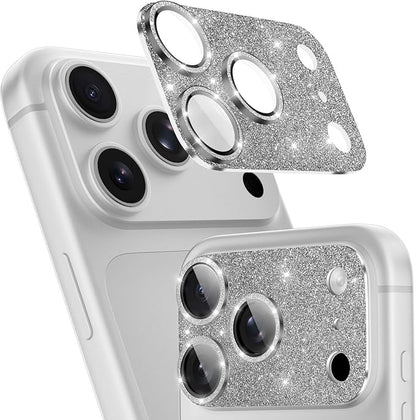 imluckies Compatible with iPhone 17 Pro Camera Lens Protector Bling, Ultra HD Tempered Glass Shiny Diamond Camera Plate Sparkle Screen Protection, 9H Anti-Scratch & Easy Install, Glitter Gray