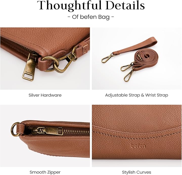 befen Genuine Leather Wristlet Wallet for Women Soft RFID Leather Clutch Purse with Built in Wallet Trendy Crossbody Bag