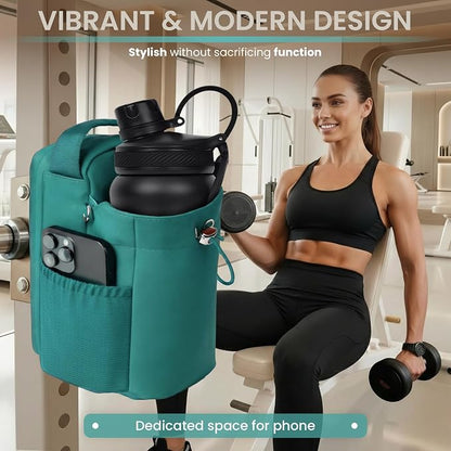 Magnetic Gym Bag Magnetic Gym Water Bottle Bag Water Bottle Holder with Magnet Pocket for Phone Keys Shaker Wallet Crossbody Workout Golf Cart Men Women Teal