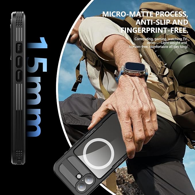 Losin Compatible with iPhone 17 Waterproof Case, [Compatible with MagSafe] [Built-in Screen Protector], Full Body Protection Military Grade Shockproof Case, Black