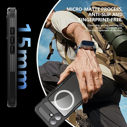 Losin Compatible with iPhone 17 Waterproof Case, [Compatible with MagSafe] [Built-in Screen Protector], Full Body Protection Military Grade Shockproof Case, Black