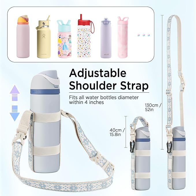 EasyAcc Water Bottle Holder Strap Sling, for Owala FreeSip 24 32 40 oz, Hydro Flask, Cirkul, Yeti, Stanley Flip, Universal Water Bottles, with Carabiner, for Walking Curise Travel (Bottle Excluded)